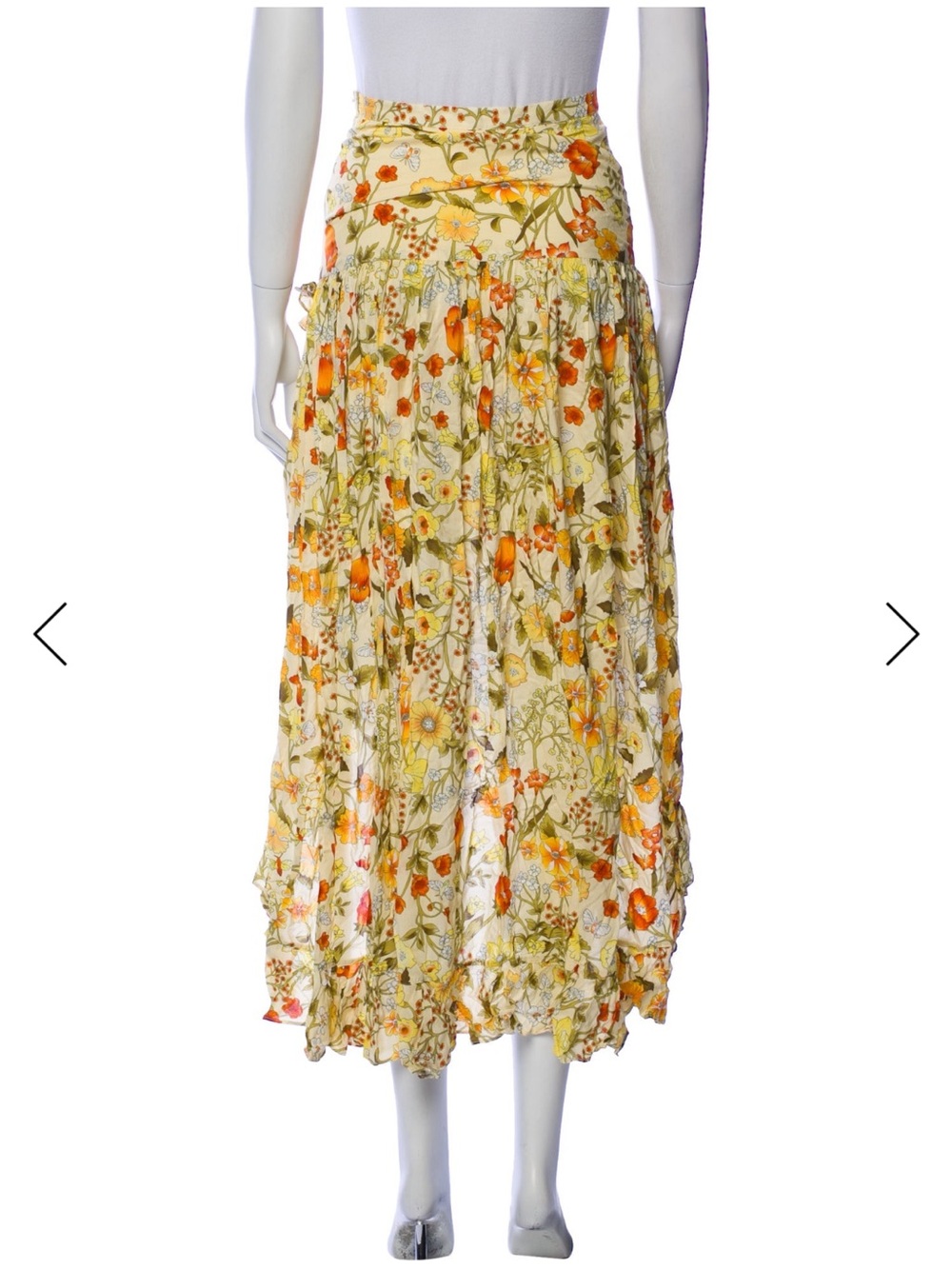 Spell Sayulita Yellow Floral High-Low Ruffle Maxi Skirt - Picture 4 of 8